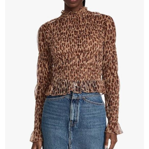 Free People Tops - Free People Hello There Mesh Smocked Top Leopard Size Small